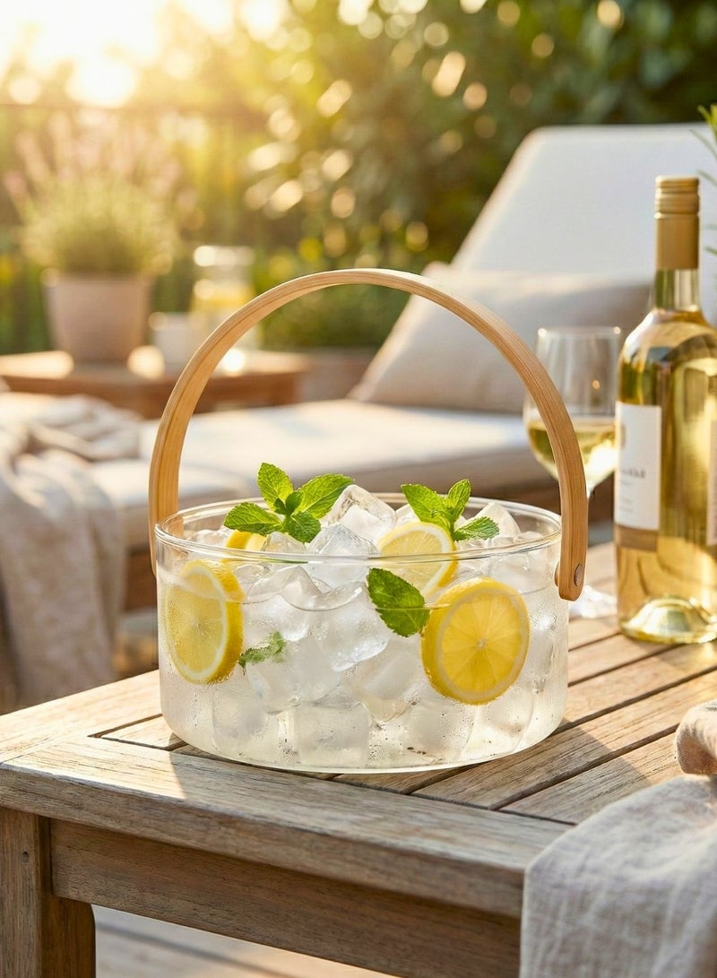 1 تشيس وعاء فواكه زجاجي من البوروسيليكات بمقبض خشبي، سعة 2500 مل - وعاء متعدد الأغراض للتقديم والتخزين للفواكه والوجبات الخفيفة وديكور الطاولة - Image 3